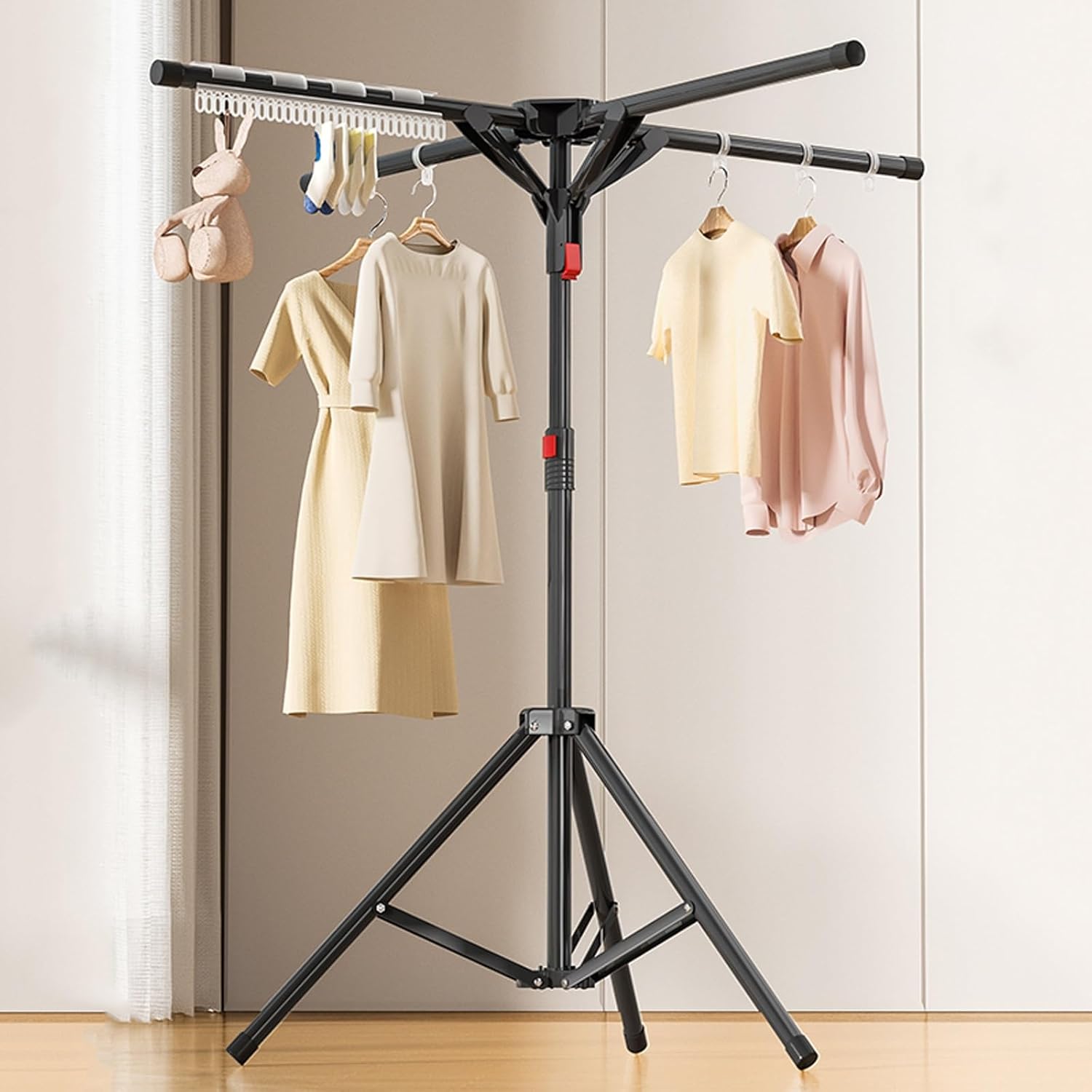 Portable Clothes Drying Rack, Height Adjustable & Sturdy Indoor/Outdoor Clothes Hanger, Versatile Black Rack for Bedroom, Balcony & Closet Use