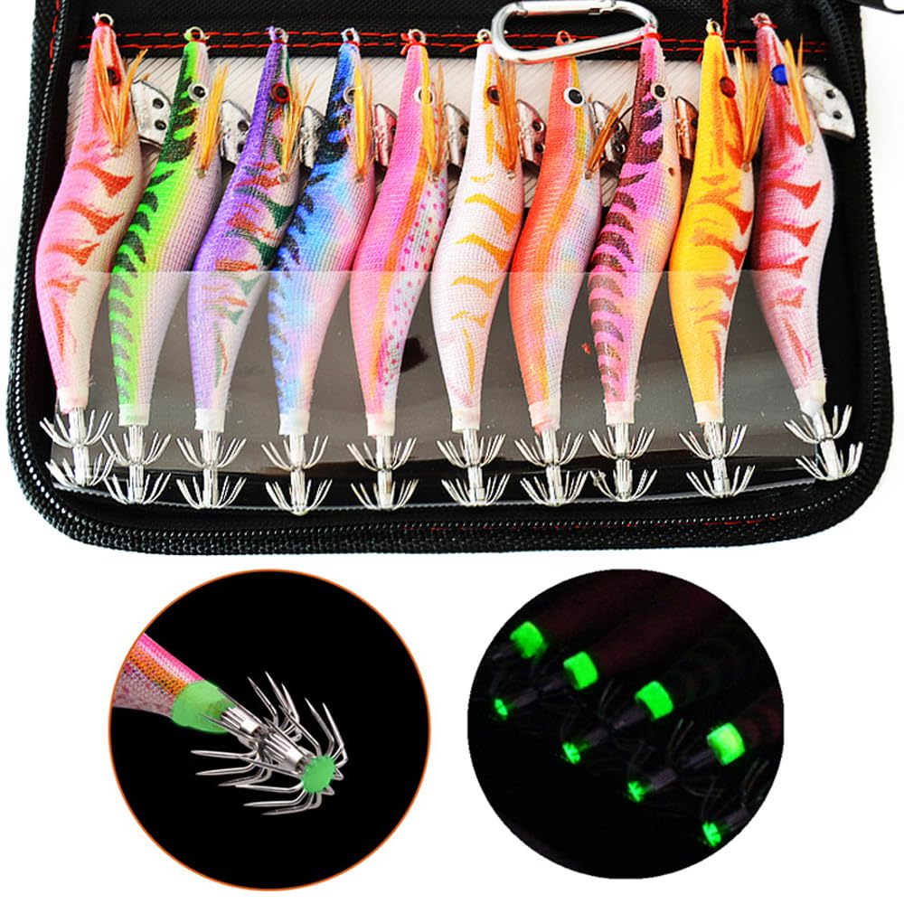 10 pezzi gamberetti illuminati calamaro Jig pesca di mare, calamaro polpo gamberetti esche (13.5cm 19g)