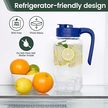 Mason Jar Pitcher - Airtight & Leakproof Glass Pitcher with Lid, Perfect for Breastmilk, Cold Brew, and Sun Tea, 2 Quart (64 oz) Mason Jar with Pour Spout Lid