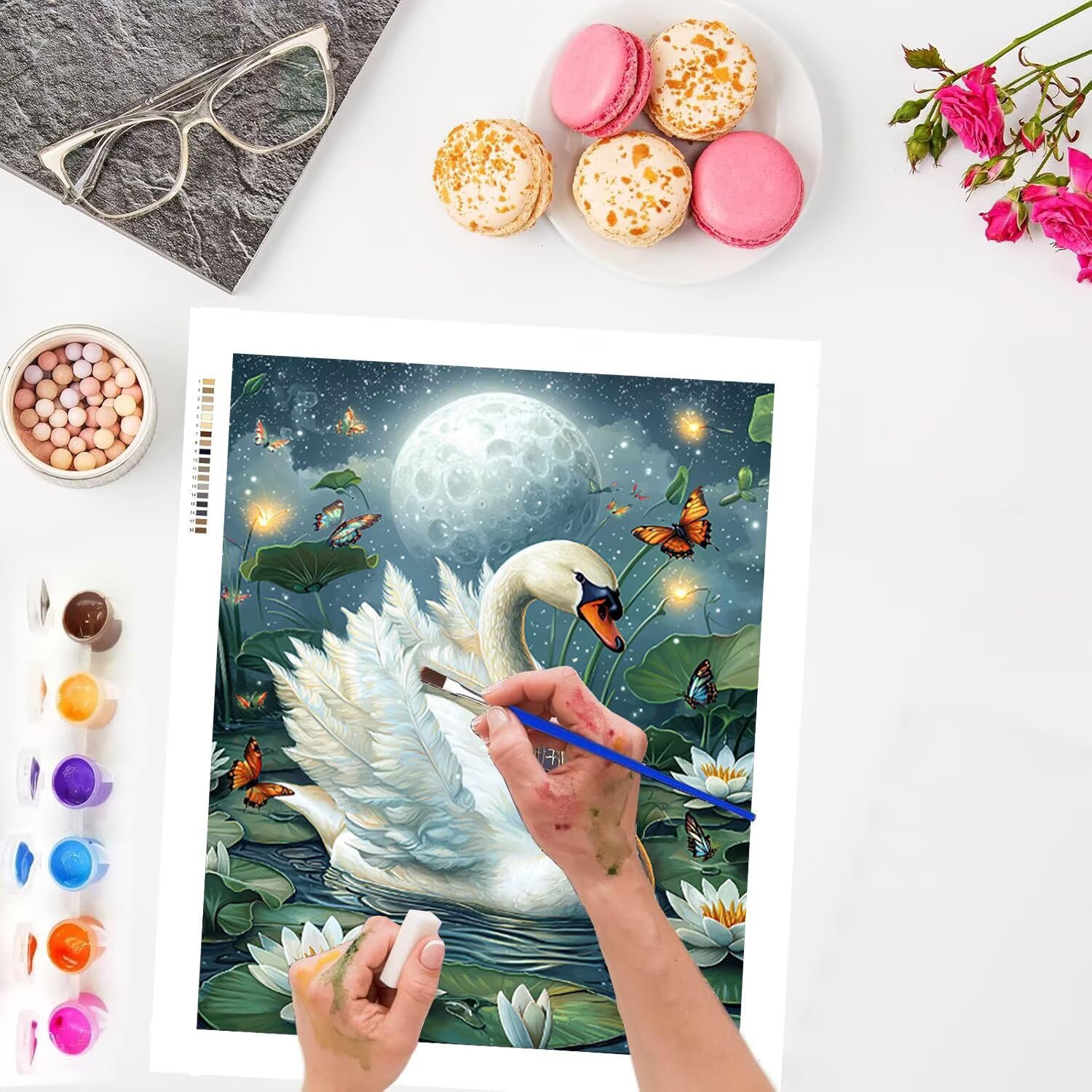WEISHIWE Dipingere con i Numeri Adulti Ninfea e cigno, 60x80cm s-927