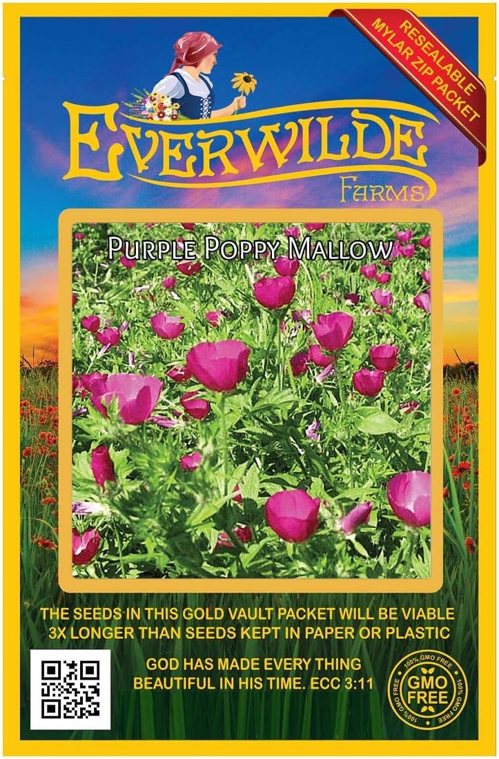 Everwilde Farms - 1 Oz Purple Poppy Mallow Native Wildflower Seeds - Gold Vault