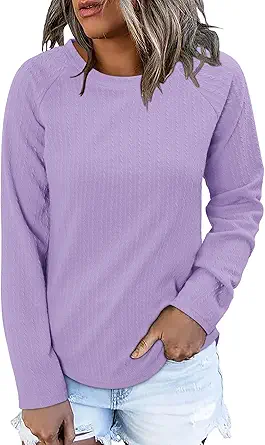 ONLYSHE Womens Shirts Long Sleeve Crewneck Tunic Tops Casual Lightweight Knit Solid Color Sweatshirts Trendy Blouse Basic Tee
