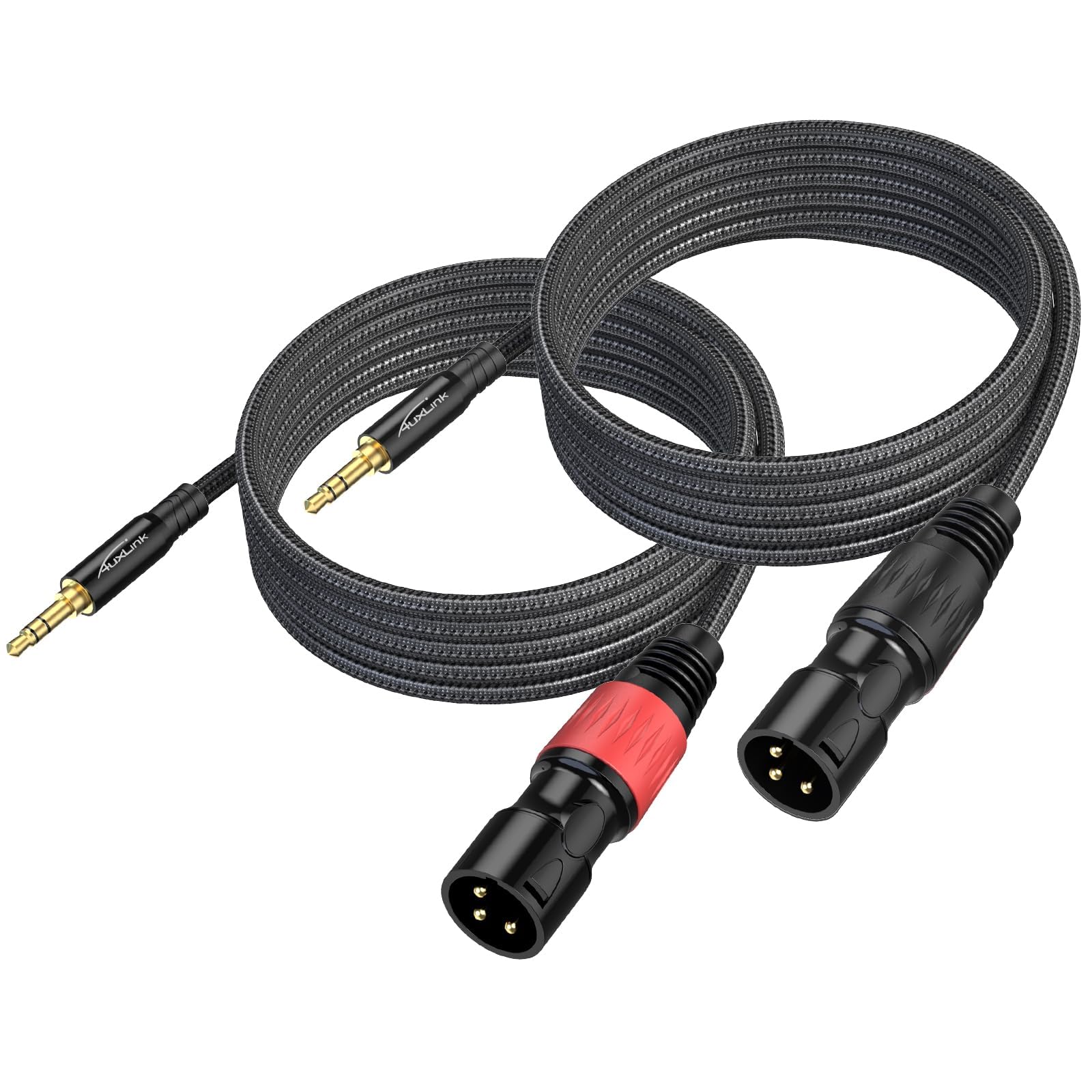 Cable XLR a 3,5 mm, XLR macho a 1/8 pulgadas, 2 unidades de nailon trenzado, cable de micrófono TRS a XLR equilibrado chapado en oro, compatible con iPhone, laptop, grabadora de voz