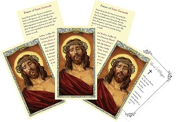 Trendzeen St Gertrude Prayer Card - with The Lords Prayer Card - 5 Laminated Double Sided St Gertrude Holy Card - Prayer Of St Gertrude The Great For Souls In Purgatory Holy Cards Set, 6 Items Total