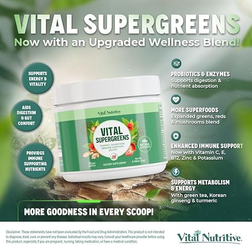 Miniatura 3 de Vital Greens Superfood Powder - Nueva fórmula con más de 40 superalimentos en polvo de bebida verde diaria con probióticos - Supergreens para