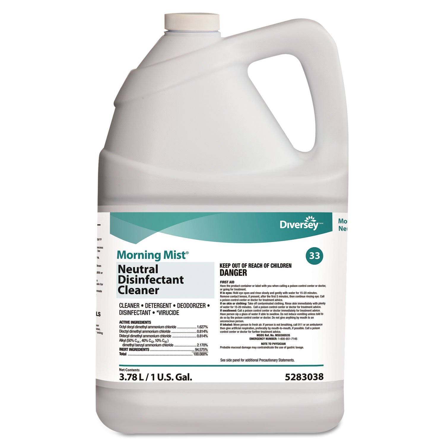 5283038 Morning Mist Neutral Disinfectant Cleaner, Cleans, Deodorizes, Disinfects, Fresh Scent, Concentrate, 1-Gallon