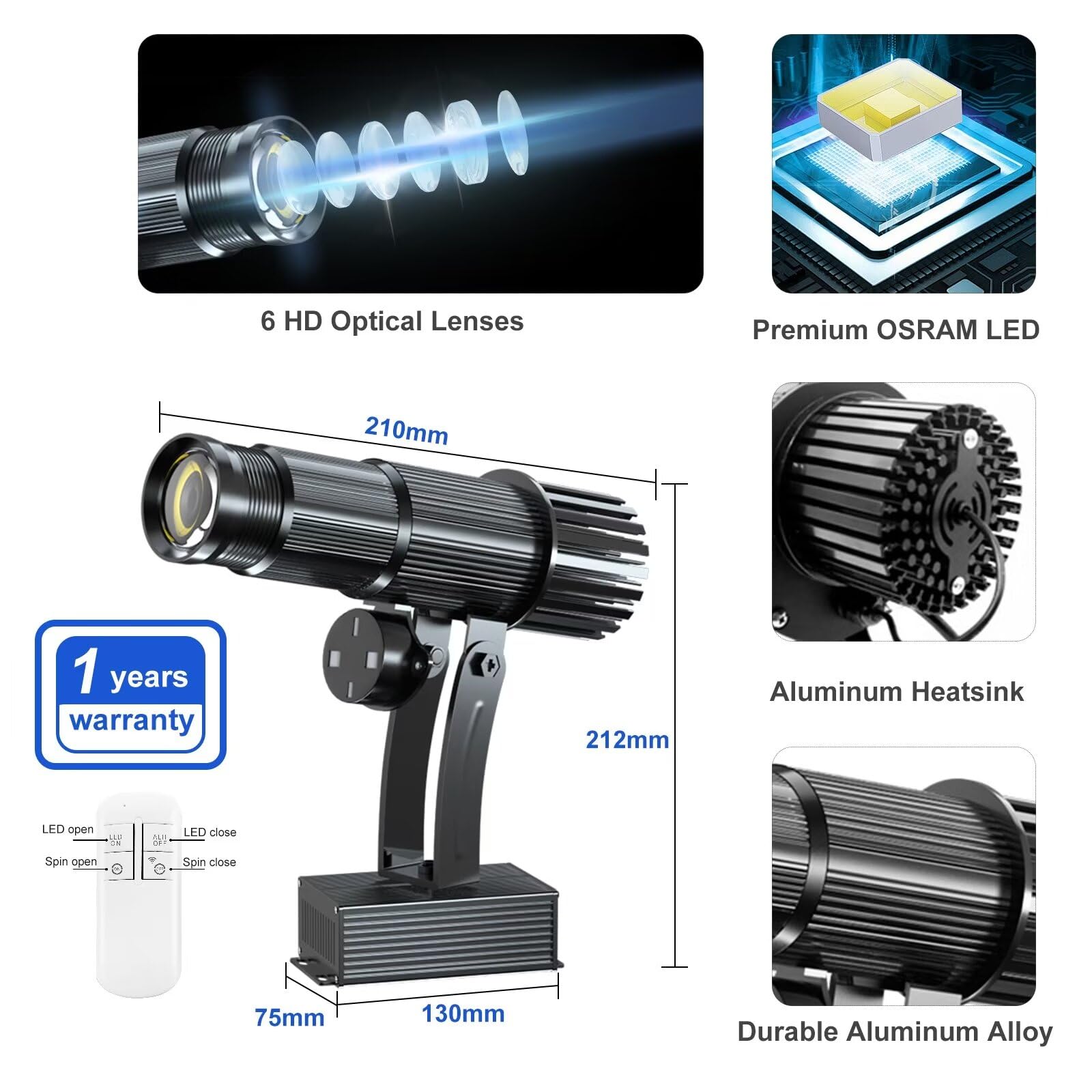 TMUT 50W HD LED Logo GOBO Projector with Free Custom Glass GOBO,Rotate DJ Effect Light Indoor GOBO Projector with Remote Control for Hotel Company Store Advertising Wedding.