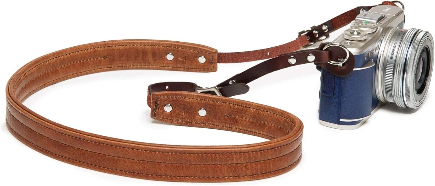 Ona The Oslo Padded Leather Camera Strap for Mirrorless and Film Cameras, Antique Cognac Brown