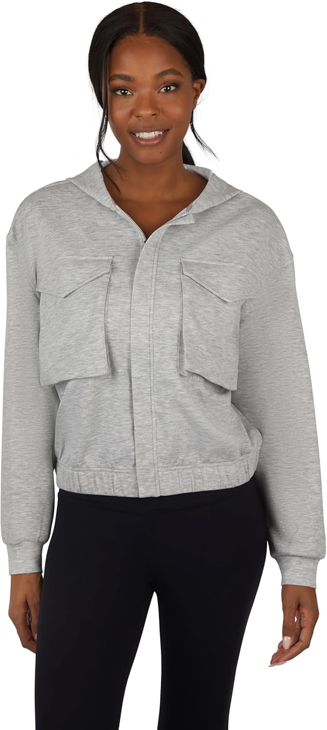 Yogalicious Womens Scuba Autumn Cropped Elastic Hem Hooded Jacket