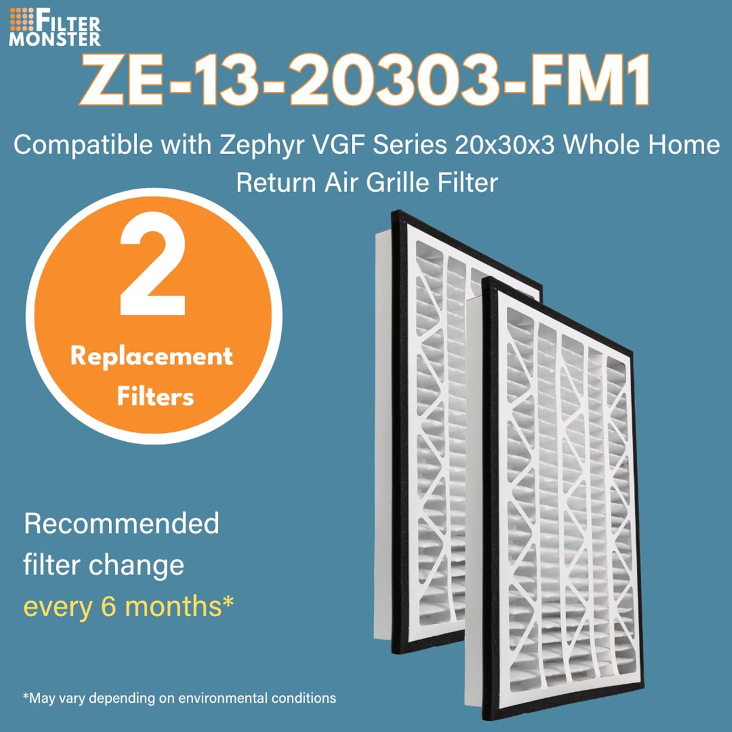 Filter-Monster - Replacement MERV 13 Bundle - Compatible with Zephyr VGF Series 20x30x3 Whole Home Return Air Grille Filter, 2 Pack Replacement Bundle