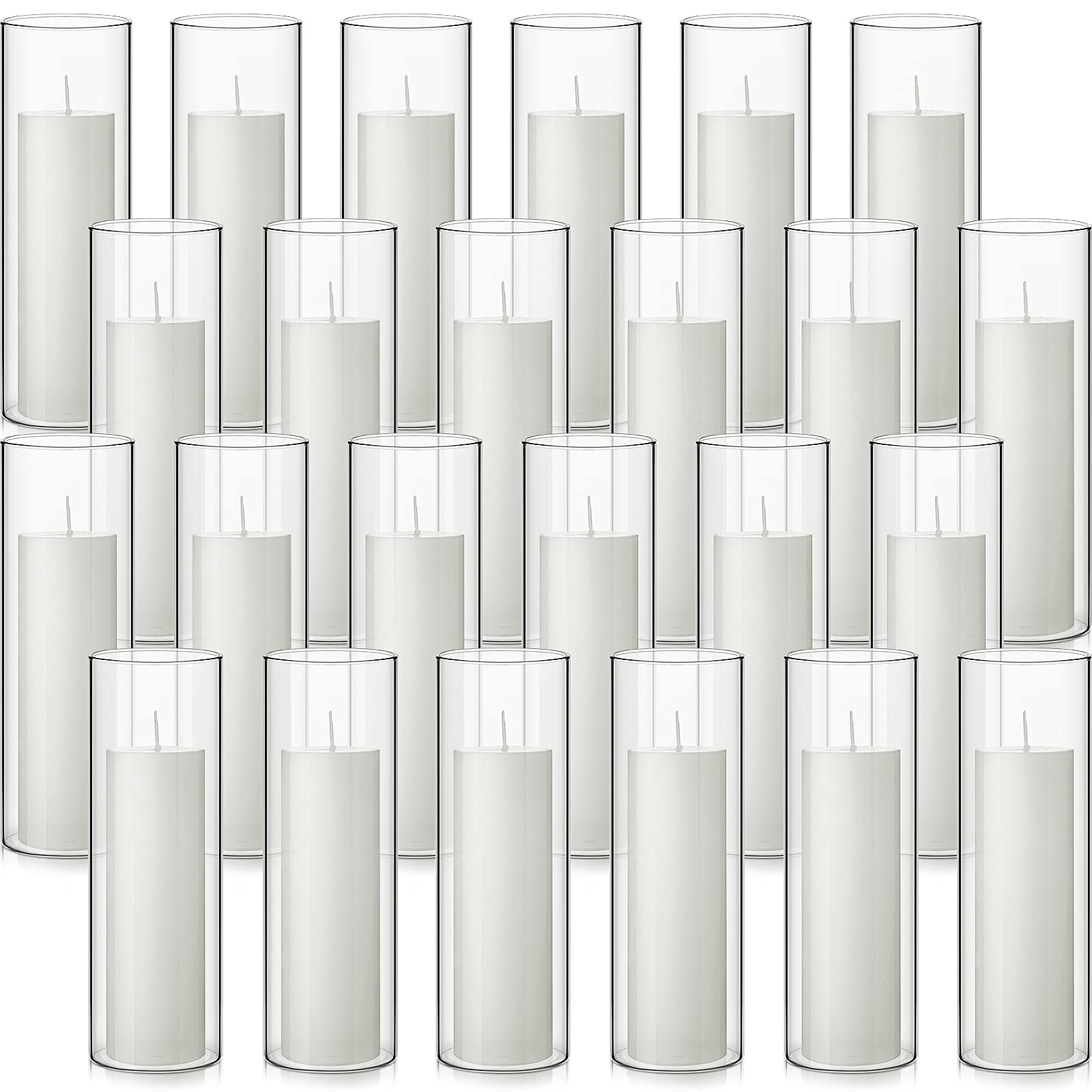 Didaey 24 Set White Pillar Candles and Glass Candle Holders, Clear Cylinder Vases for Slim Pillar Candles Wedding Centerpieces