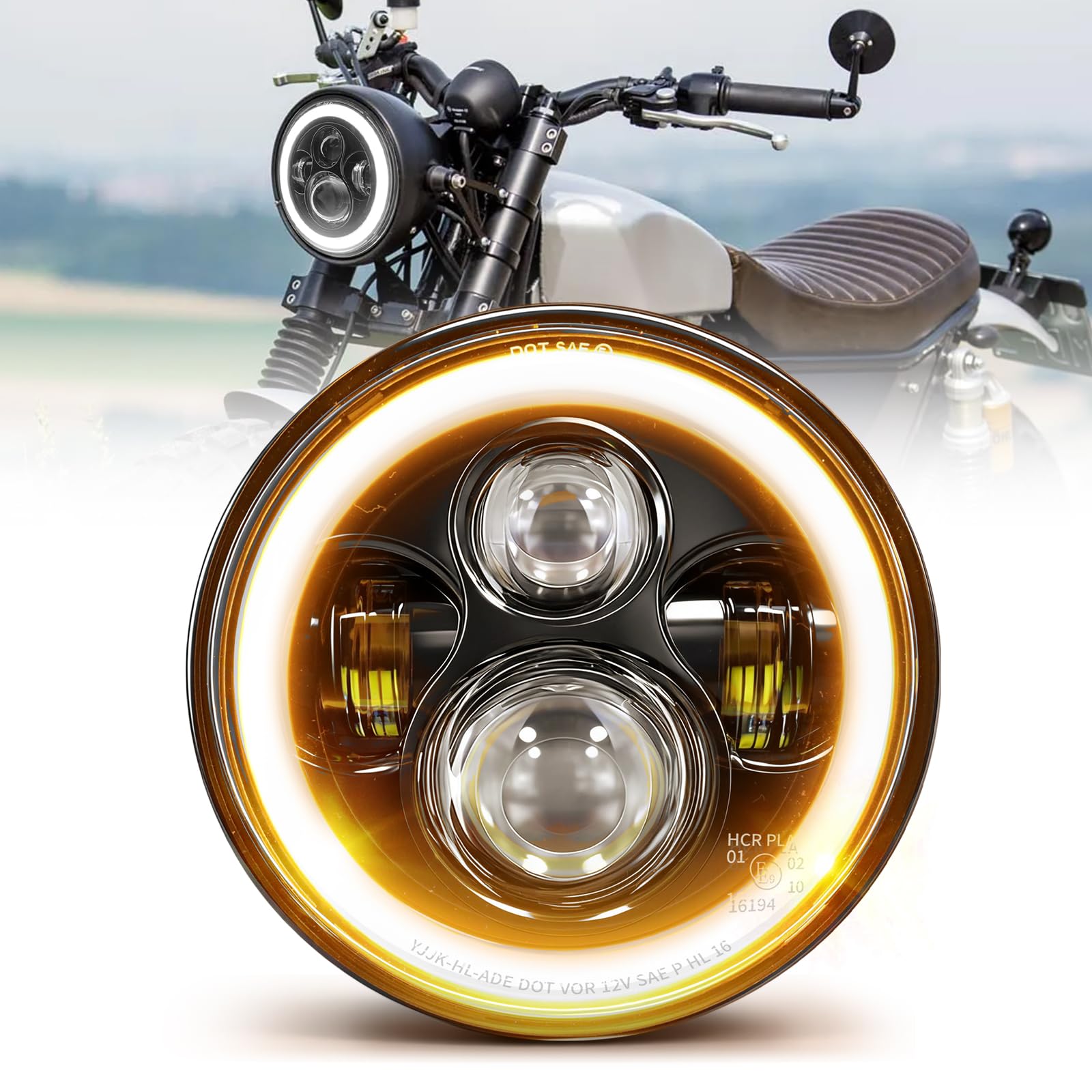 7 Pollici Faro LED Moto Rotondo 4 Modalità Illuminazione DRL Bianco Lampeggiante Ambra Integrazione Faro Compatibile con Harley Touring Road King Ultra Classic Electra Street Glide Tri Cvo Heritage