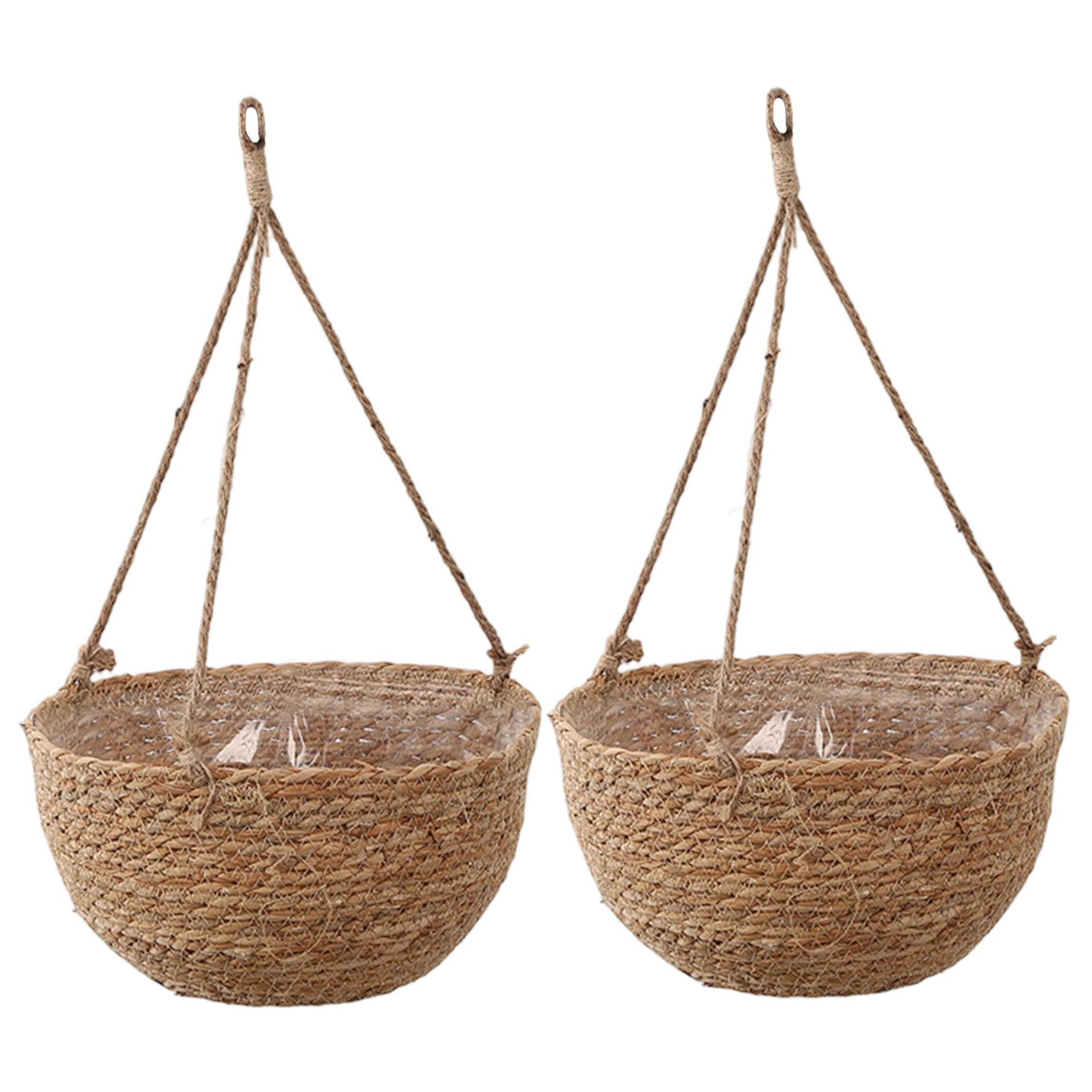 Ngbbby Hanging Baskets, 2Pcs Hanging Flower Pot, Small Garden Pots for Outside, Straw Planter Basket Set, L