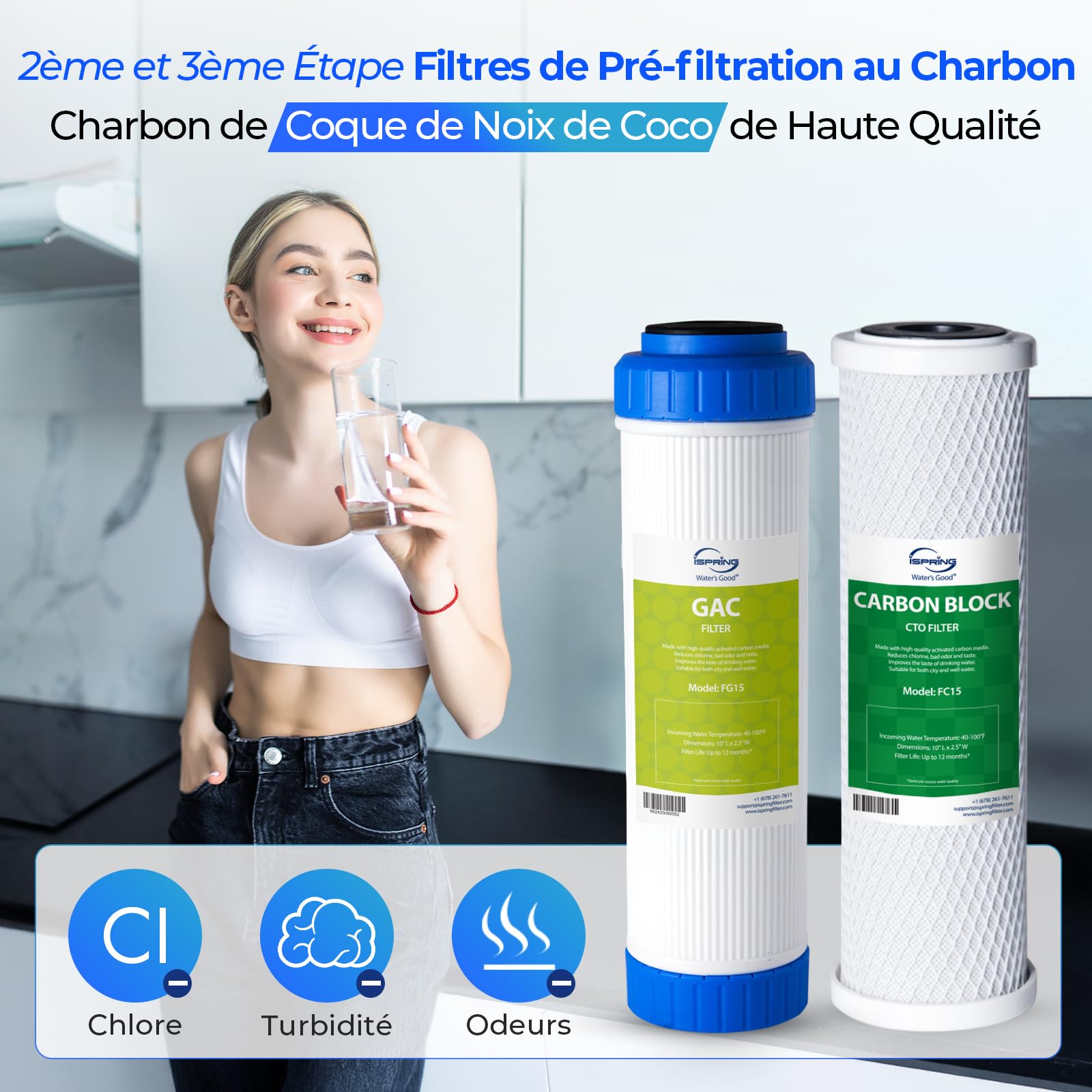 iSpring F7-GAC pour Systèmes d'Osmose Inverse à 5 Étapes Standard 1 an de Rechange pour Cartouche Filtrante, 7 Unités (lot de 1), Blanc