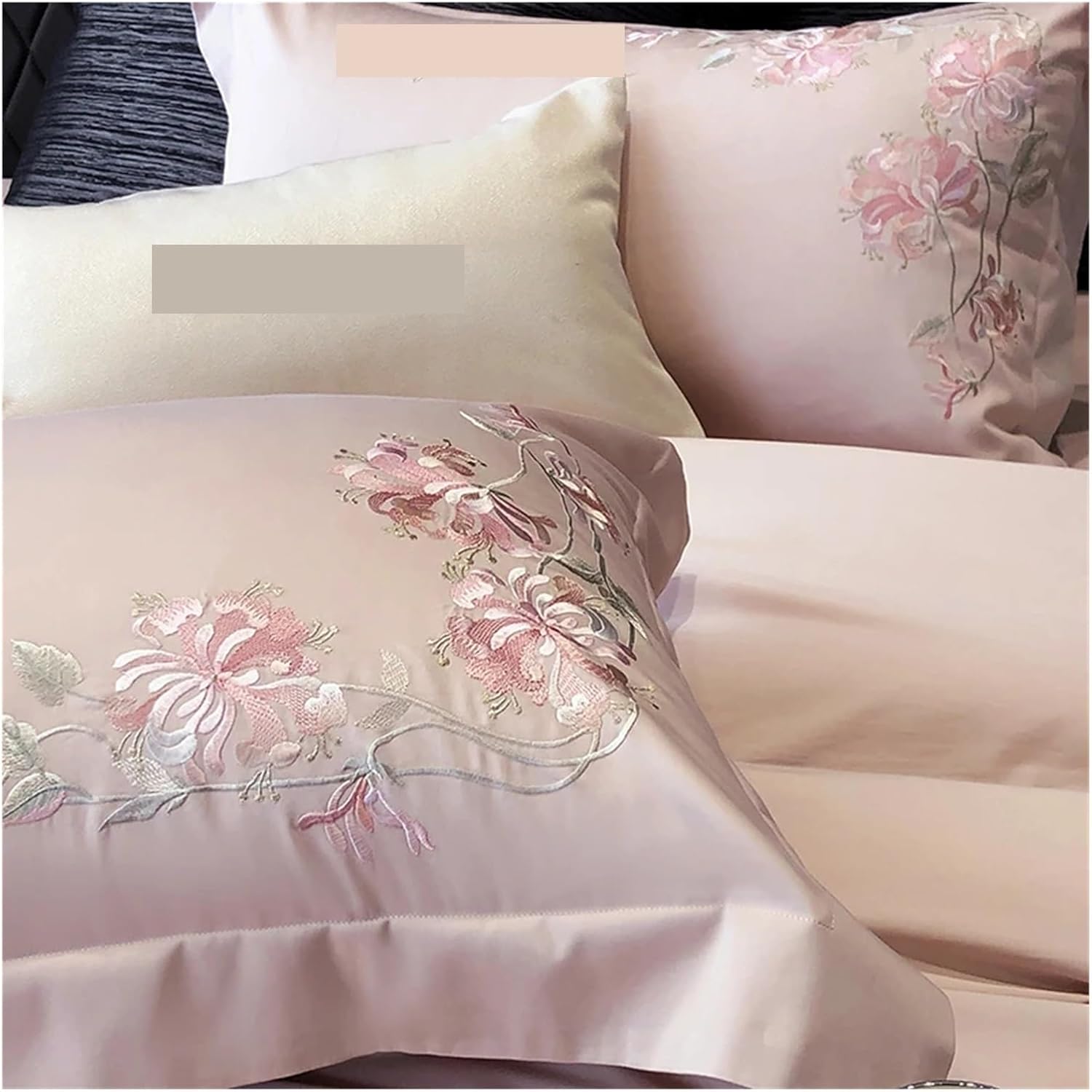 , 100S Egyptian Long Staple Cotton Flowers Embroidery Bedding Set Duvet Cover Set Flat/Fitted Bed Sheet Pillowcases,Bed