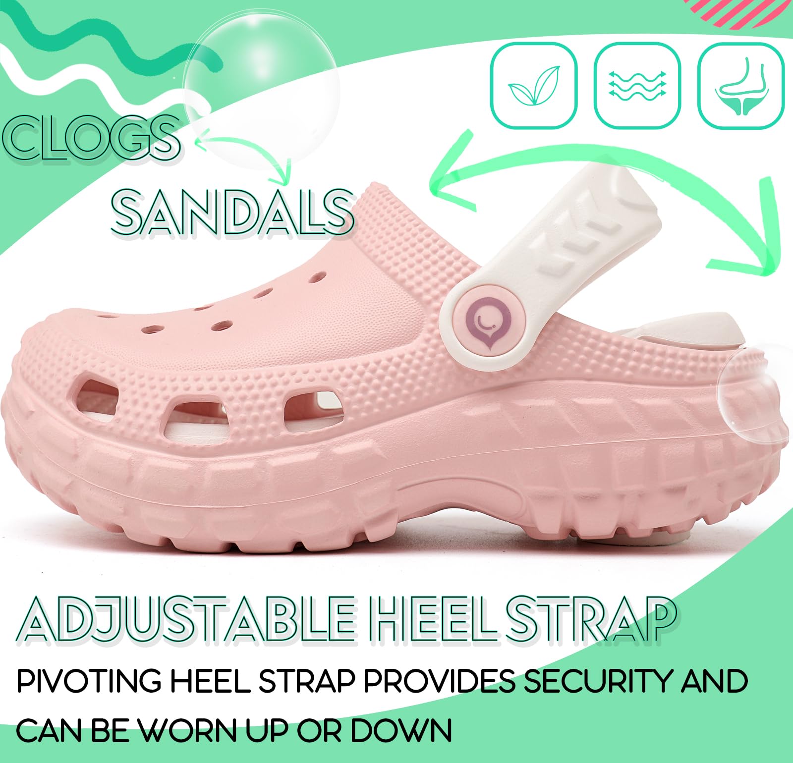 Mixte Enfant Sabots et Mules Semelle Amovible en EVA Léger Imperméable Clogs Chaussures de Jardin Plage avec Bride Réglable pour Garçon et Fille 24-38 EU