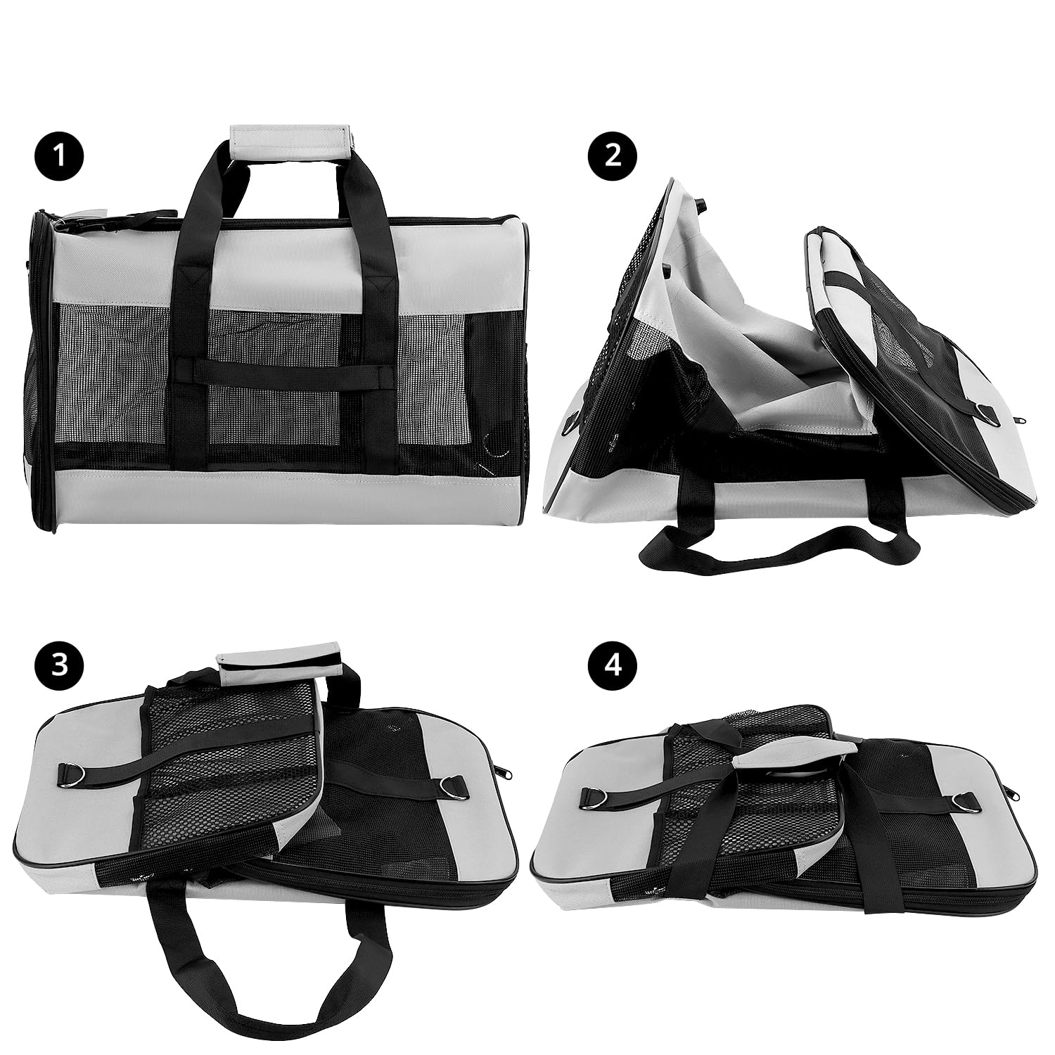 QWORK® Sac de Transport Souple pour Chat et Chien jusqu'à 10 kg - Dimensions 48x30x30 cm - Ventilation en Maille, poignées renforcées, Portable et Lavable