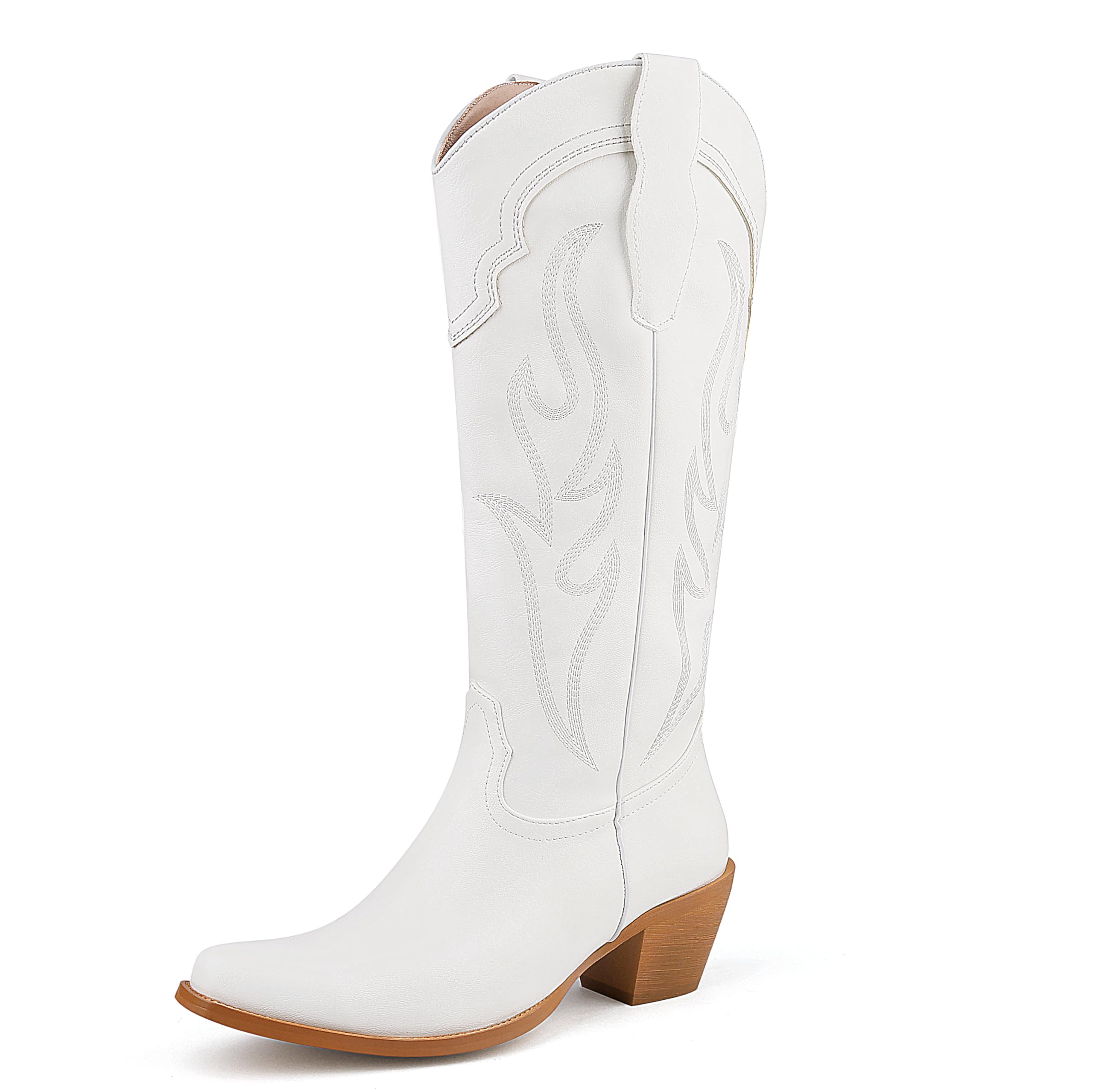 VoviggiwWomen Embroidered Cowboy Boots Slip On Western Boots Pointed Toe Cowgirl Boots Causal Party