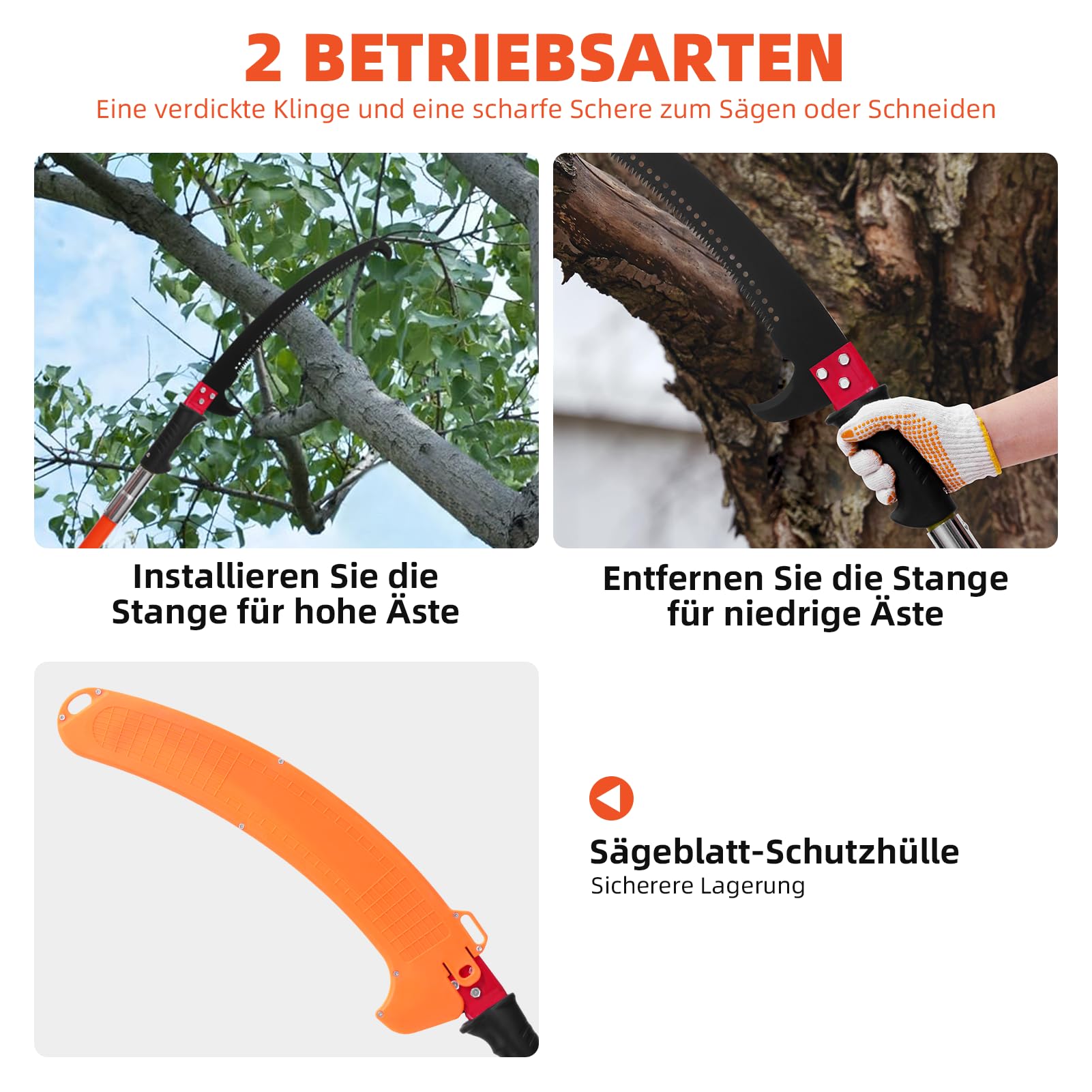 Astsäge mit Teleskopstiel 8m Höhenverstellbar 2,24m-8,24m Astsäge Teleskop Klinge aus Kohlenstoffstahl mit Tragetasche und 2 Sägeblätter Handsäge Stangensäge Handstielsäge Gartengeräte-Set (A)