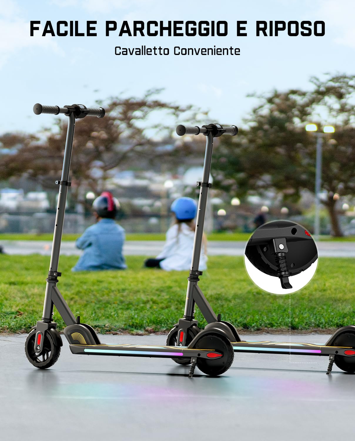 FanttikRide C9 Pro Monopattino Elettrico per Bambini 120-160 cm, Luci Arcobaleno Colorate, 8/13/16 km/h, Autonomia di 8 km, Display LED, Altezza Regolabile, Pieghevole, per Bambini fino a 60 kg