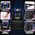 POWERSTONE Gaming Recliner Chair, Reclining Gaming Chair Ergonomic Leather Sofa with Footrest Lumbar Support Headrest and Side Pouch for Living Room Home Theater, Blue