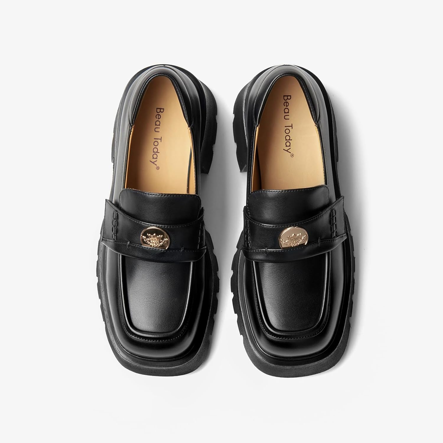 BEAU TODAY Chunky Loafers Women,Patent Leather Platform Loafers for Women,Lug Sole Slip On Penny Shoes,Comfortable Work Office Business Casual Dress Shoes - Image 3