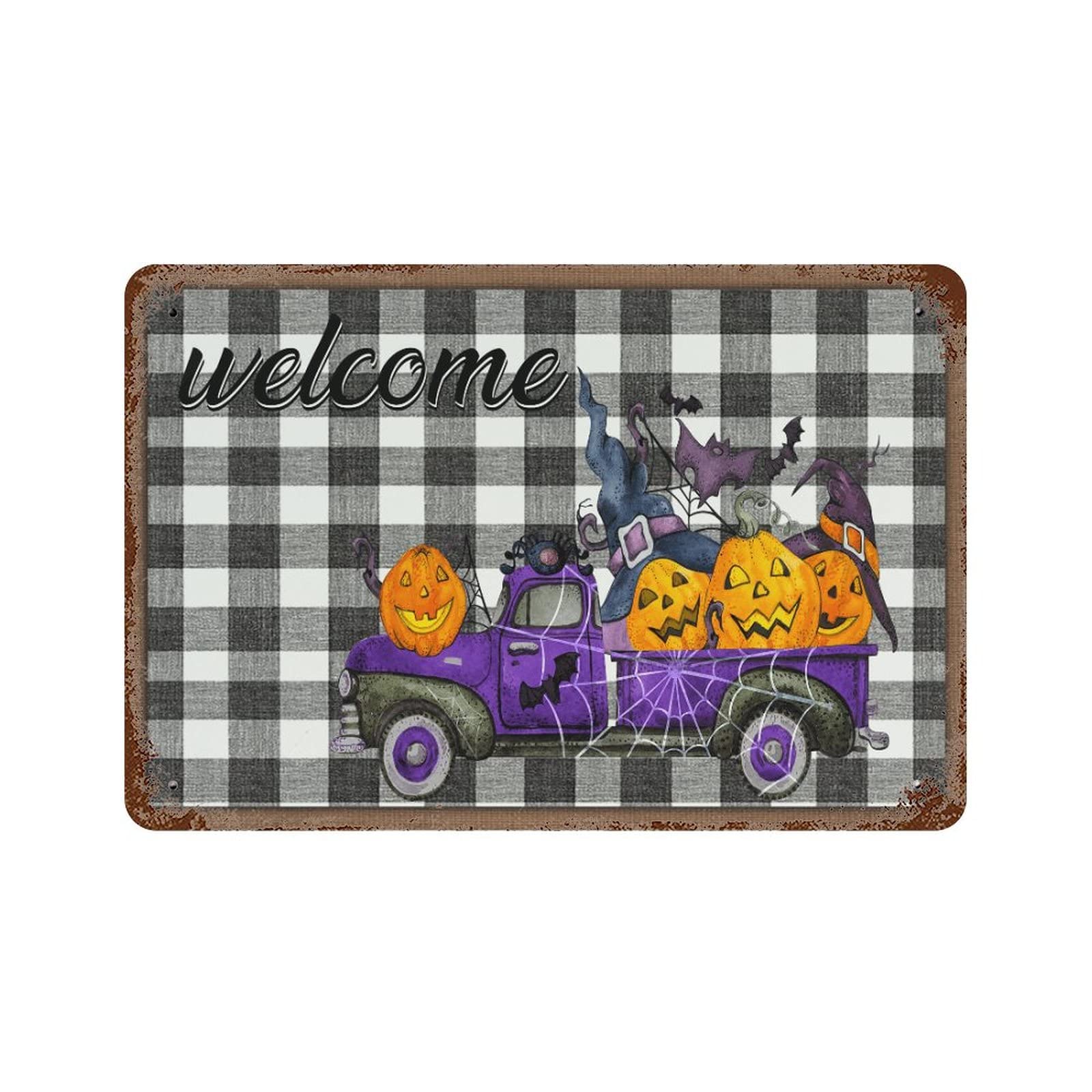 Panneau métal Welcome Halloween Truck décor effrayant 30x45cm