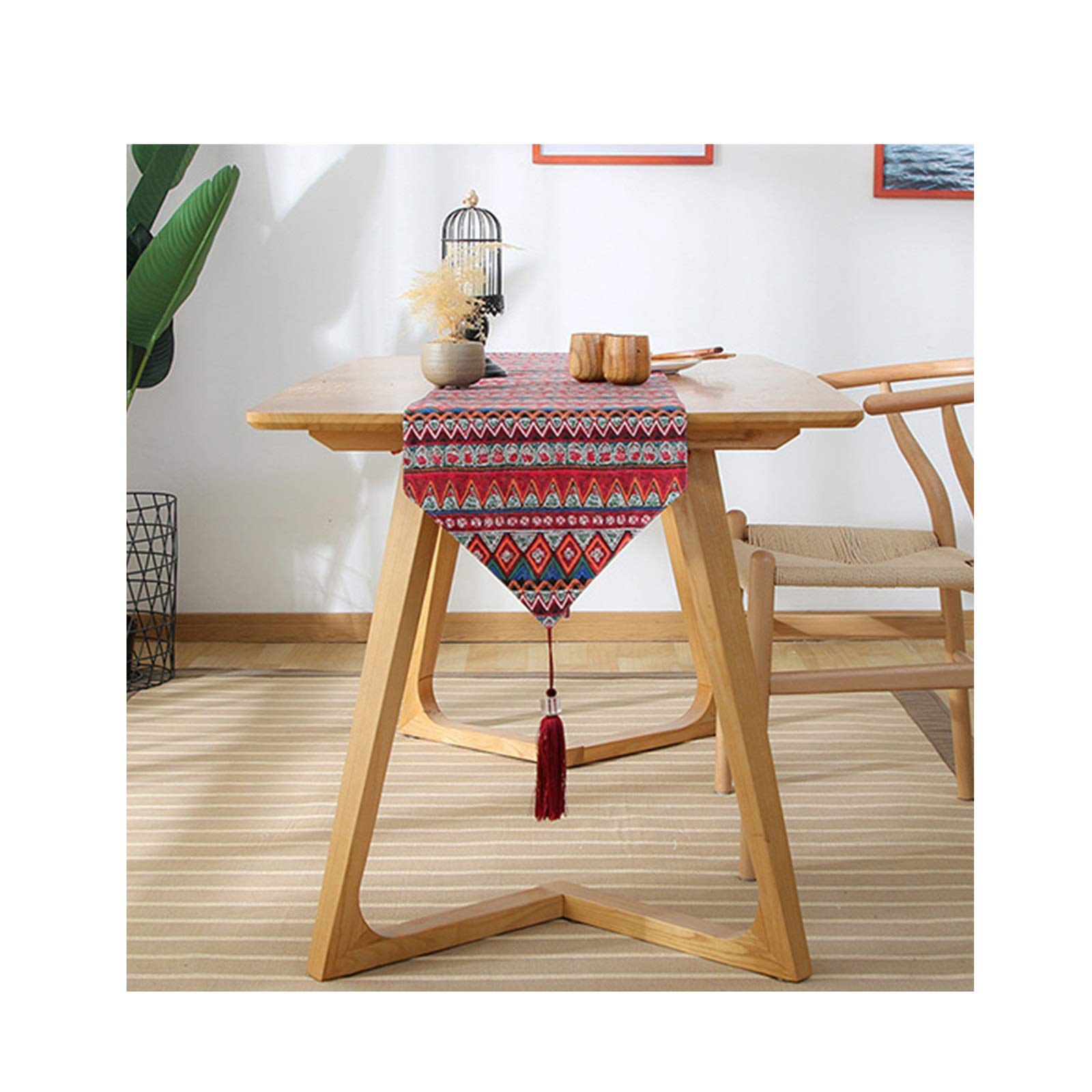 Tischdecken Meterware, Tischband Crash rot Retro Geometric Tischläufer Cotton 33x140CM
