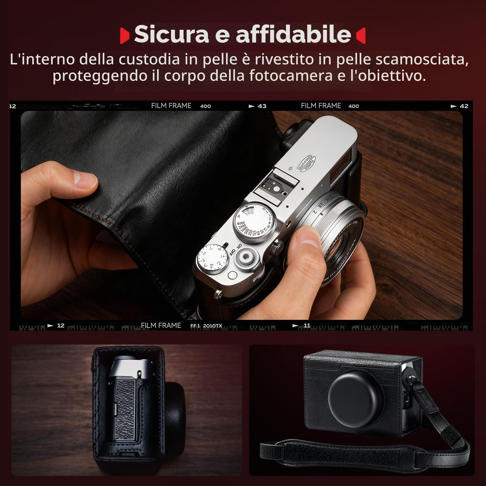 SMALLRIG Kit Custodia in Pelle per FUJIFILM X100VI, Include Mezza Borsa in Pelle, Custodia Flip e Tracolla, Vera Pelle, Portatile e Protettiva, Nero - 5622