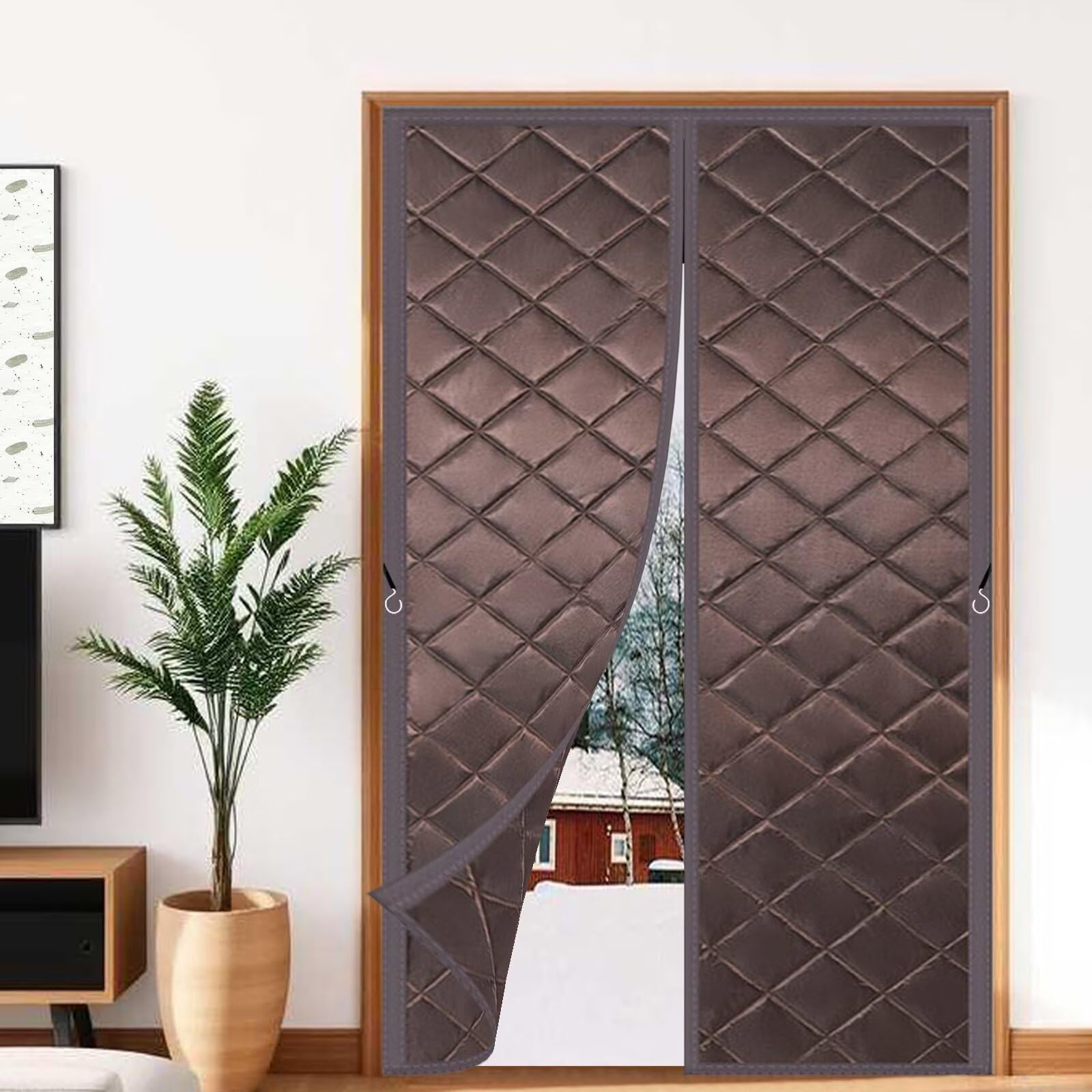 Rideau de porte magnétique isolant thermique hiver coton épais gris entrée