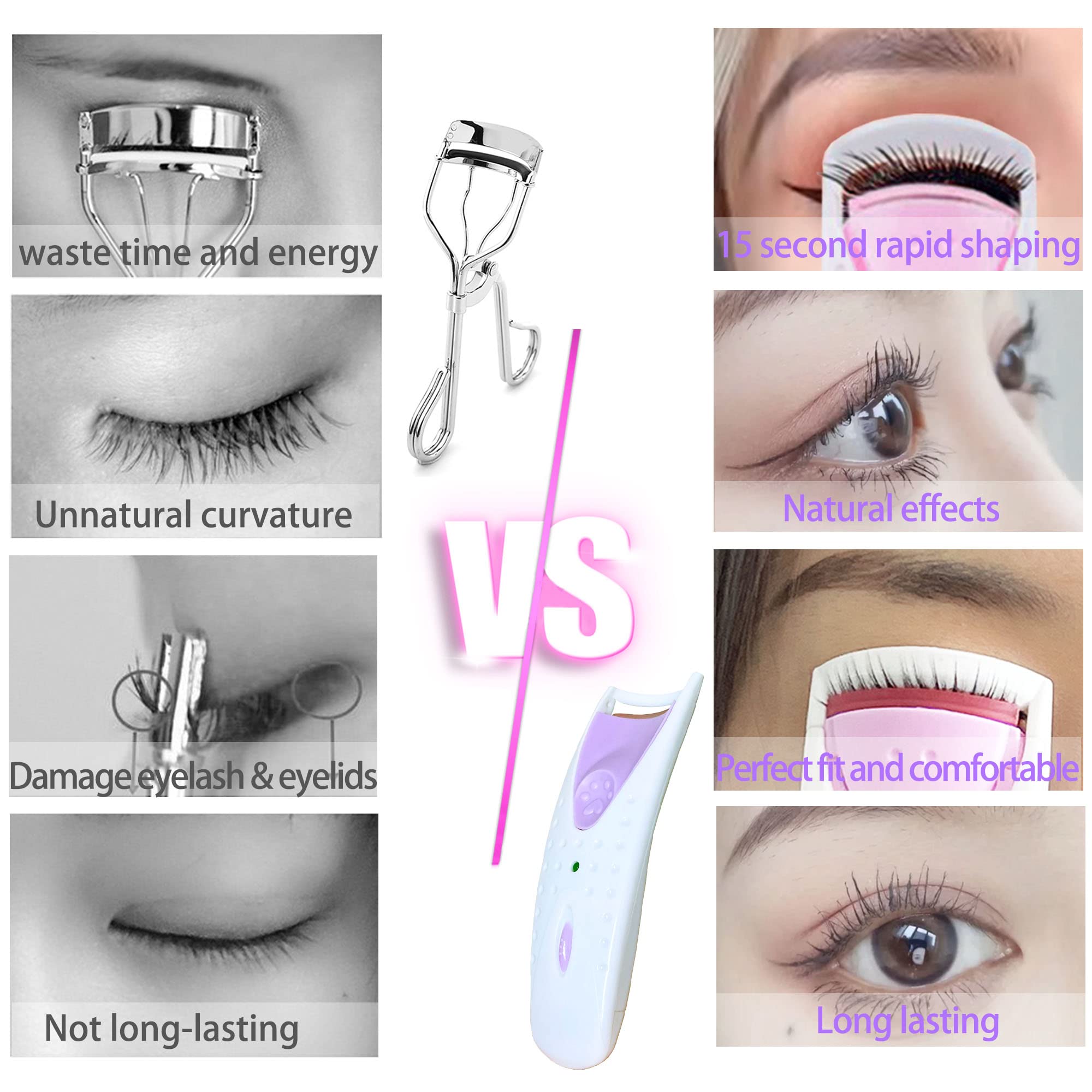 Heated Eyelash Curlers, Handheld Electric Lash Curler, Eyelash Curling Tool, Long Lasting Curling Eyelash Makeup Tools