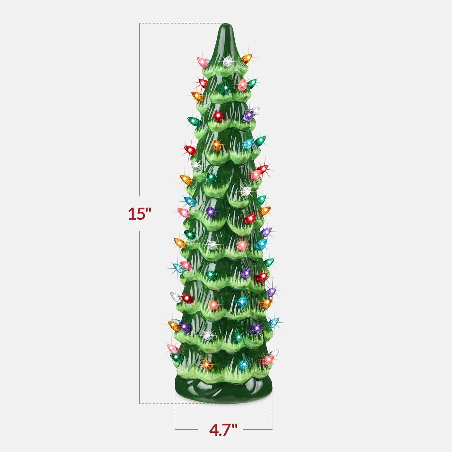 Best Choice Products Ceramic Christmas Tree, 15in Pre-Lit Hand-Painted Tabletop Holiday Decoration w/Multicolor Bulbs, LED Lights – Green - Image 2