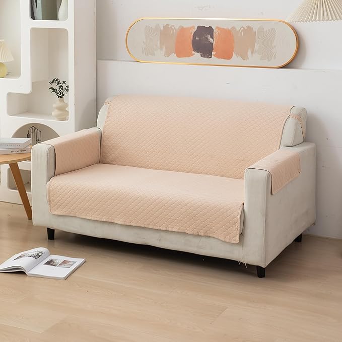 HOKIPO 2 Seater Large Quilted Polyester Sofa Cover Mat, 135x175 cm, Beige (IN-707-BGE)