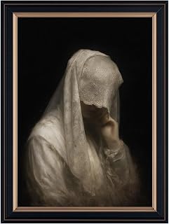 Framed Elegant Veiled Woman Canvas Print Vintage Poster Painting Wall Art Pictures Whimsical Wall Decor for Living Room Bedroom Office Home Decor (black frame,16L x24W)