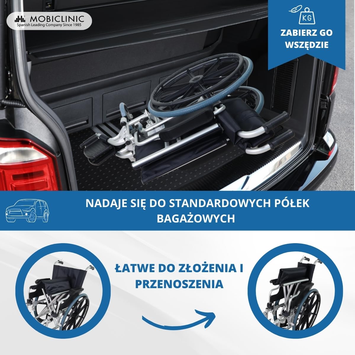 Składany wózek inwalidzki | Aluminium | Składane podłokietniki i zdejmowane podnóżki | Duże koła | Ópera | GÓRA | Mobiclinic