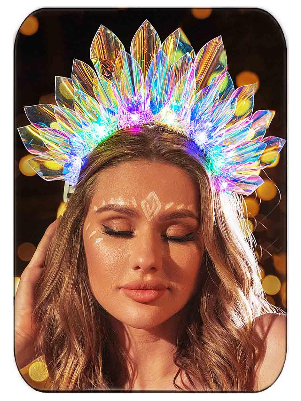 Light Up Headband LED Crown Rave Headpiece Costume Hair Accessories for Women