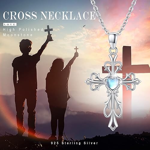 Miniatura 6 de Collar de cruz para mujer de plata de ley 925 con colgante de cruz con piedra lunapiedra natal, collar de cruz irlandesa, regalo para mujer