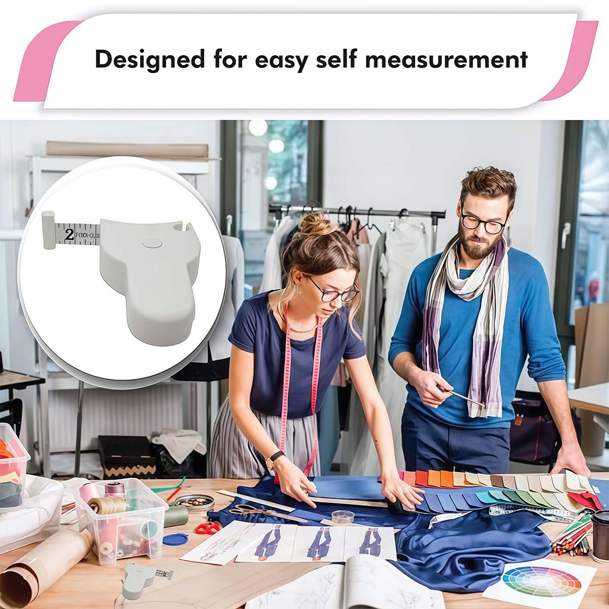 Flexible Retractable Measuring Tape with Dual Scales, 60-Inch Body Measurement Tape for Accurate Circumference Measurements, Automatic Locking Tape Measure with Metric and Imperial Units(White)