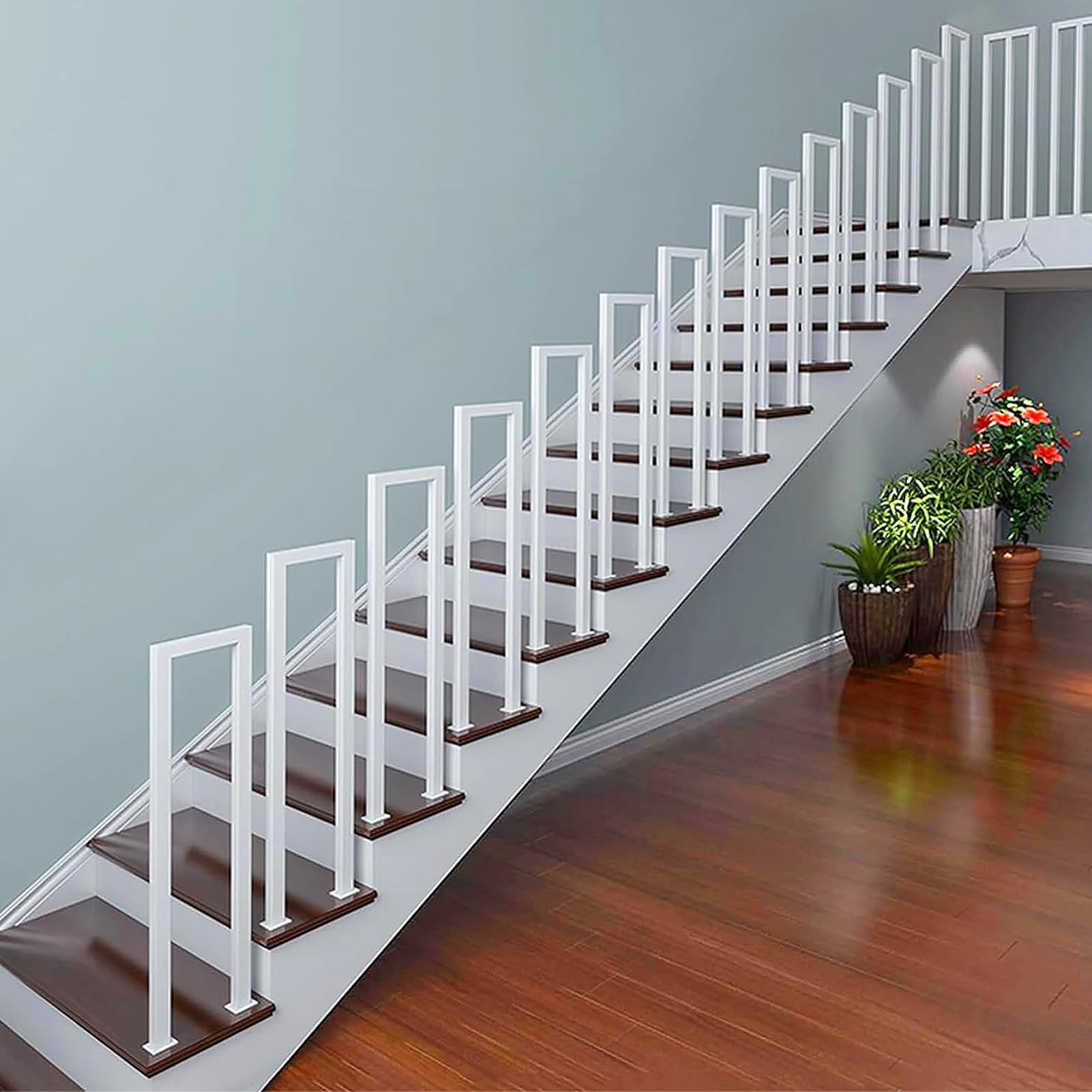 Barandilla de Escalera Forma de U, Barandillas Escaleras Interior, Pasamanos de Metal, Baranda para Escaleras, el hogar, Apartamento, Blanca(Instalada Verticalmente,75cm)