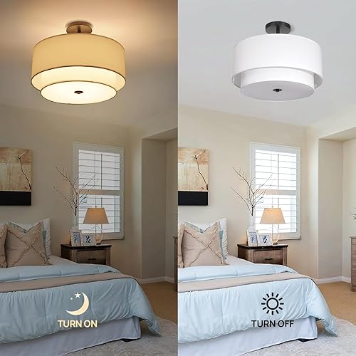 Miniatura 5 de FRIDEKO HOME Lámpara de techo empotrada de 15.7 pulgadas, accesorios de iluminación de techo para pasillo, lámparas de techo con pantalla de tela