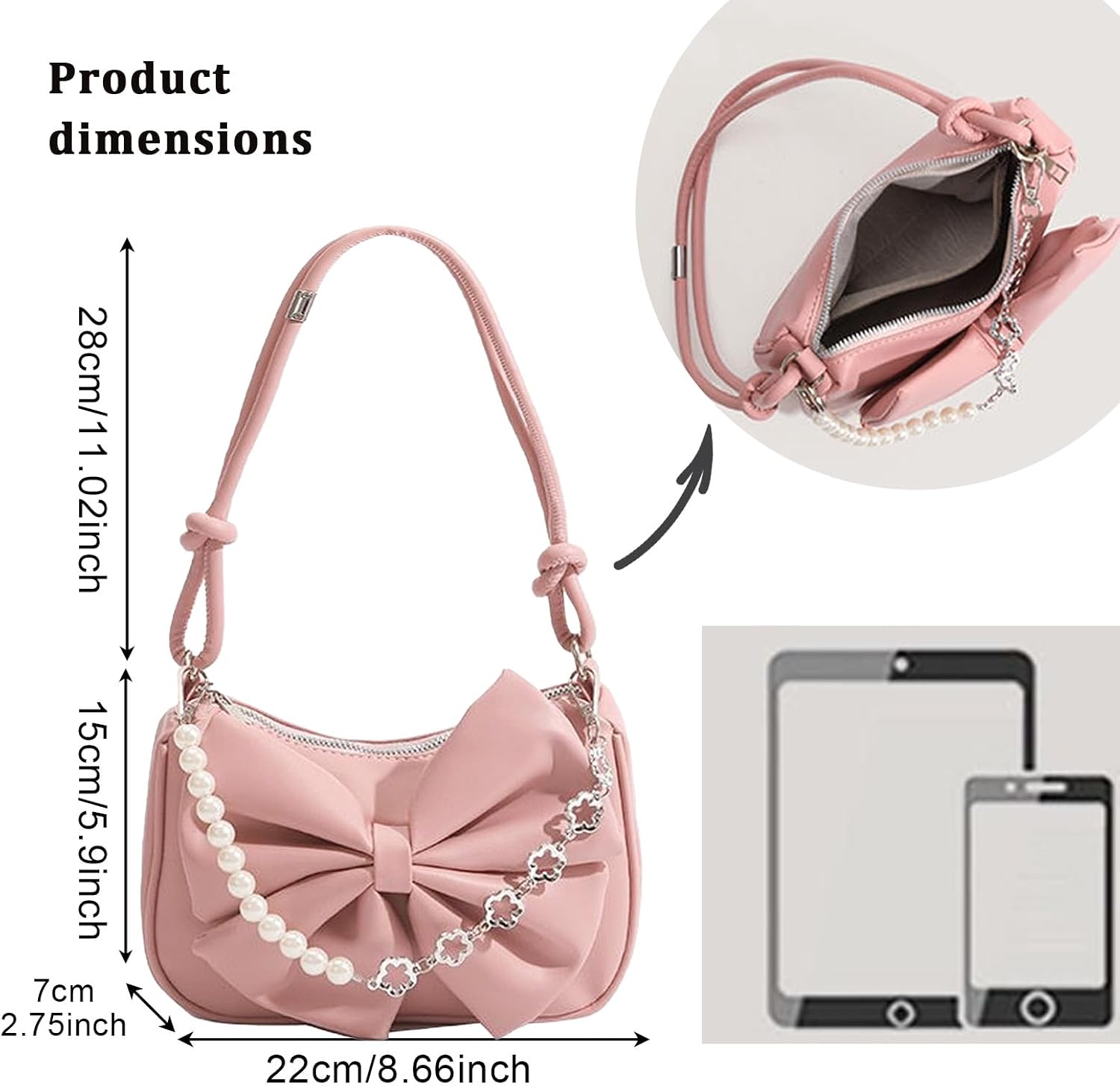 Pink Shoulder Bags for Women Girls, Artificial Leather Pink Handbags Clutch Bag, Y2K Mini Handbag with Zipper Closure, Shoulder Purse Small Lady Underarm Bag, 22x15cm image 4