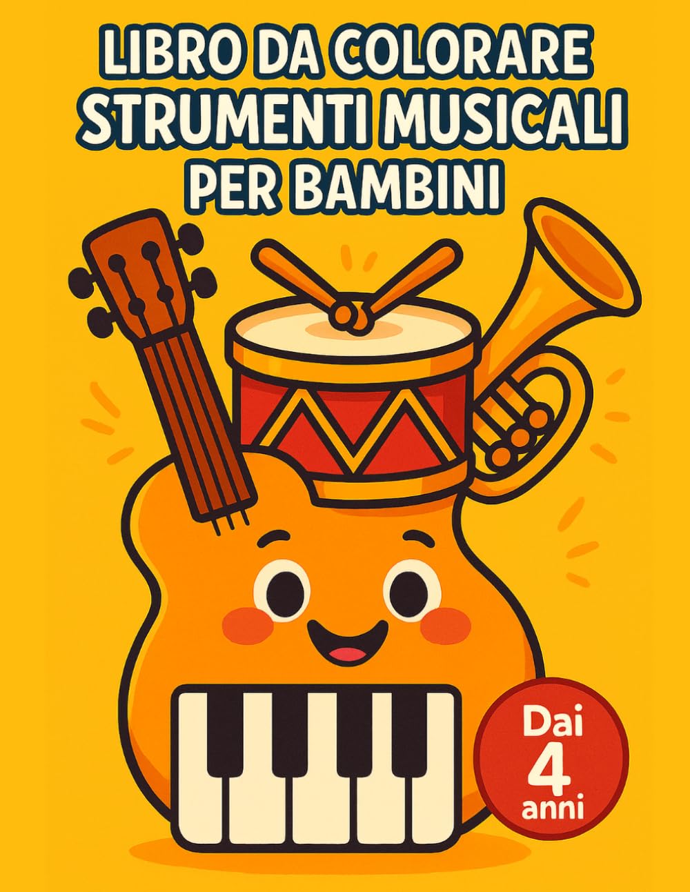 Libro da Colorare Strumenti Musicali per Bambini: Dai 4 anni: album prescolare con linee spesse, forme semplici e faccine simpatiche per bimbi piccoli