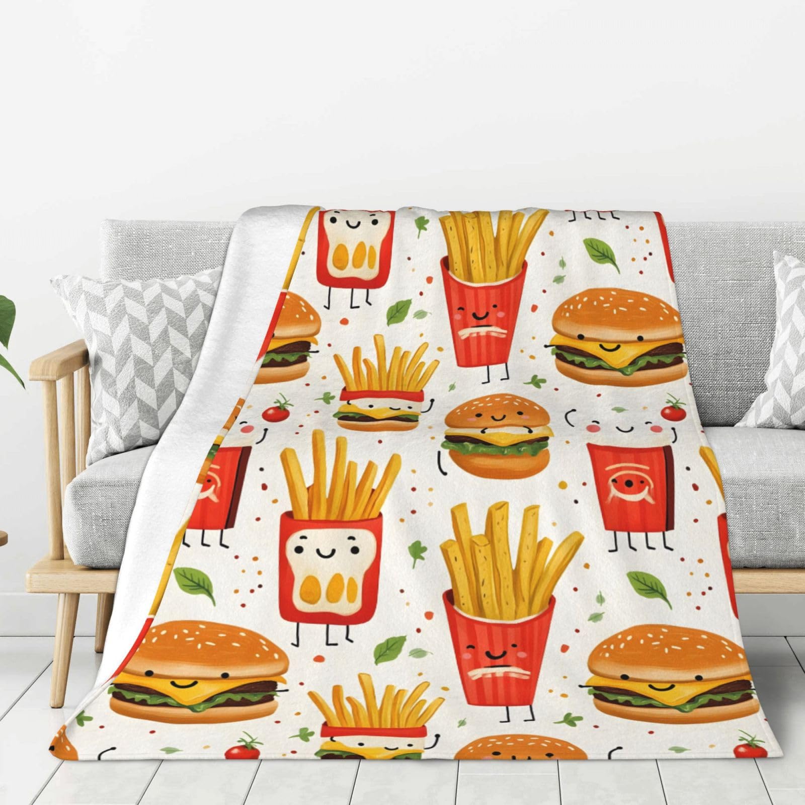 Couverture en flanelle 127x152 cm jeté de lit imprimé frites burger