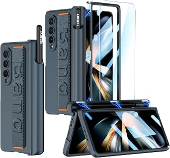 for Samsung Galaxy Z Fold 4 Case with Wrist Strap & Screen Protector & S Pen Slot,Magnetic Hinge Protective Bumper Case Ultra Slim Shockproof Anti-Scratch for Samsung Z Fold 4 5GGreen
