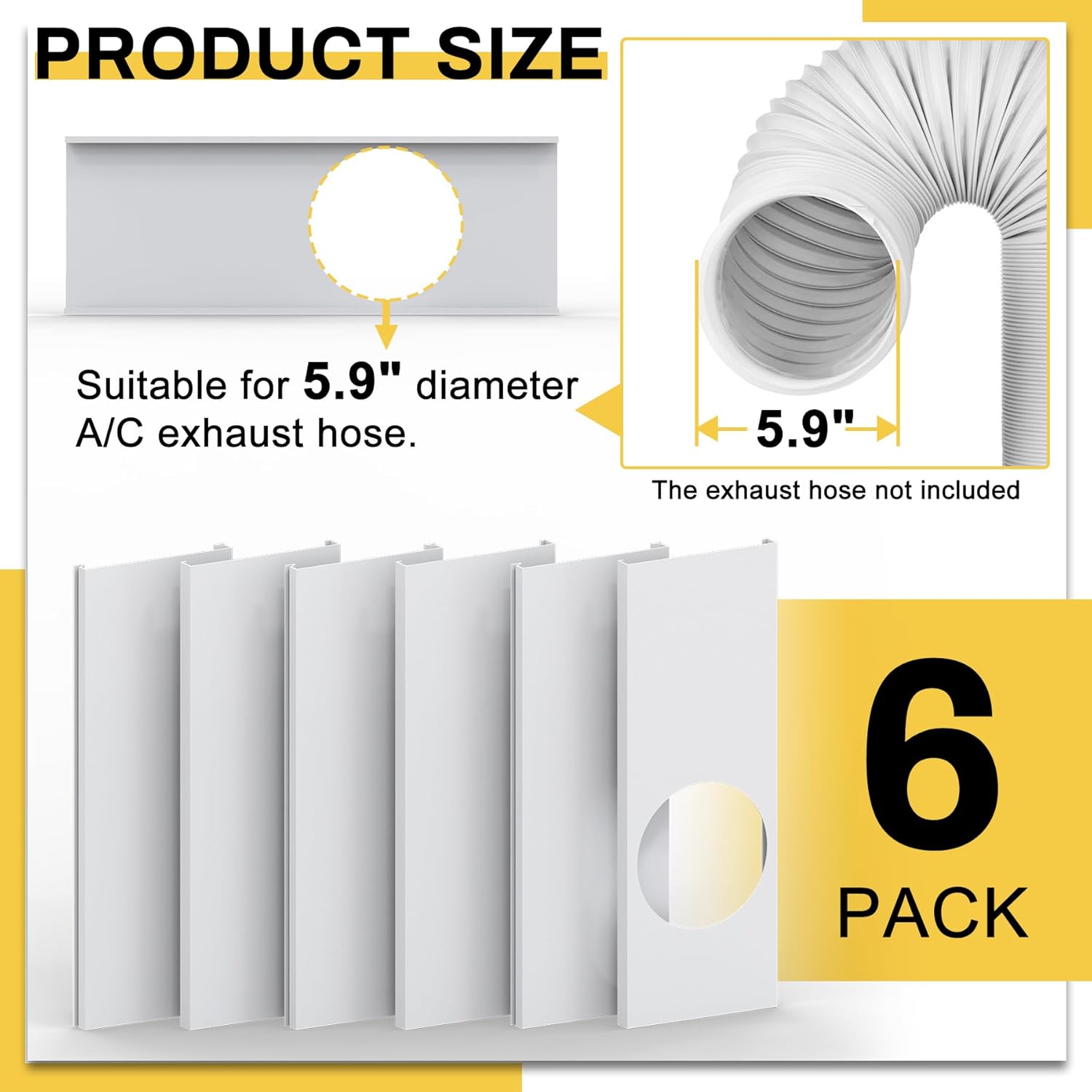 Portable Air Conditioner Sliding Door Kit,6 Pack Portable AC Door Vent Kit,Adjustable Max Length 90 Inches Door Vent Kit,Sliding Window Seal Kit,Fits 5.9" Air Conditioner Exhaust Hose
