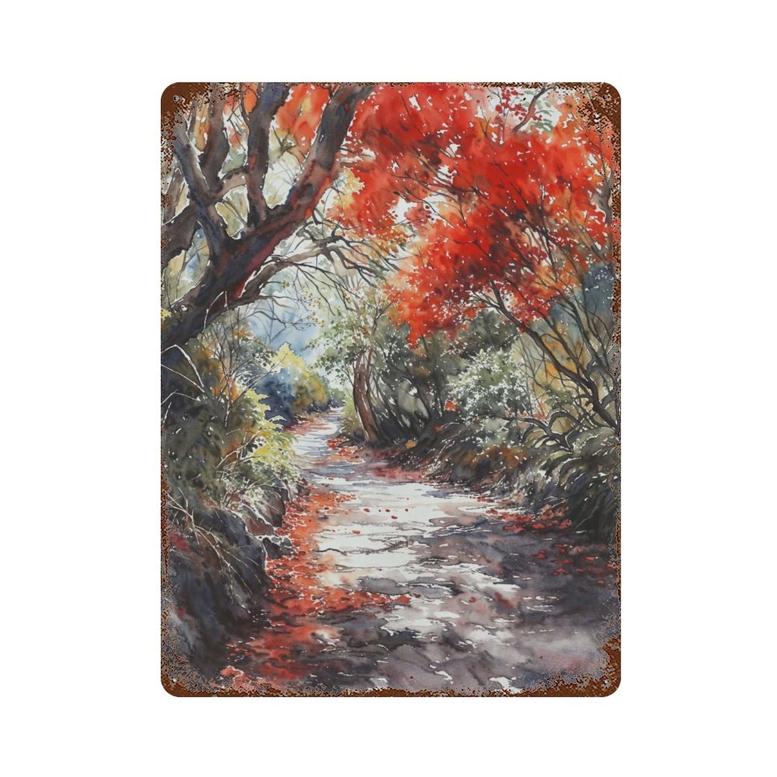 Vintage Rust Metal Sign Autumns Pathway 15.7"x11.8", Shabby Chic Decor for Cafe, Home Bar And Lounge Decor