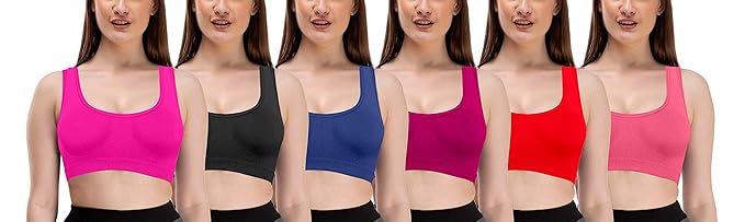 Women's Cotton Non Padded Non-Wired Sports Bra (Pack of 6)