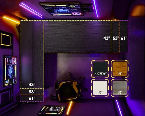 Miniatura 8 de ODK - Escritorio en forma de L de 53 pulgadas con iluminación LED, escritorio reversible para juegos con enchufes de alimentación, mesa de esquina