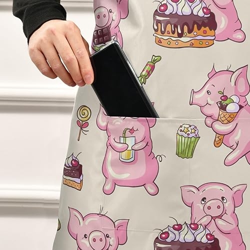 Miniatura 5 de KOPIRIT Delantales de cerdos dulces para mujeres y hombres con bolsillos, delantal de cocina impermeable, delantal de jardinería suave para mujeres