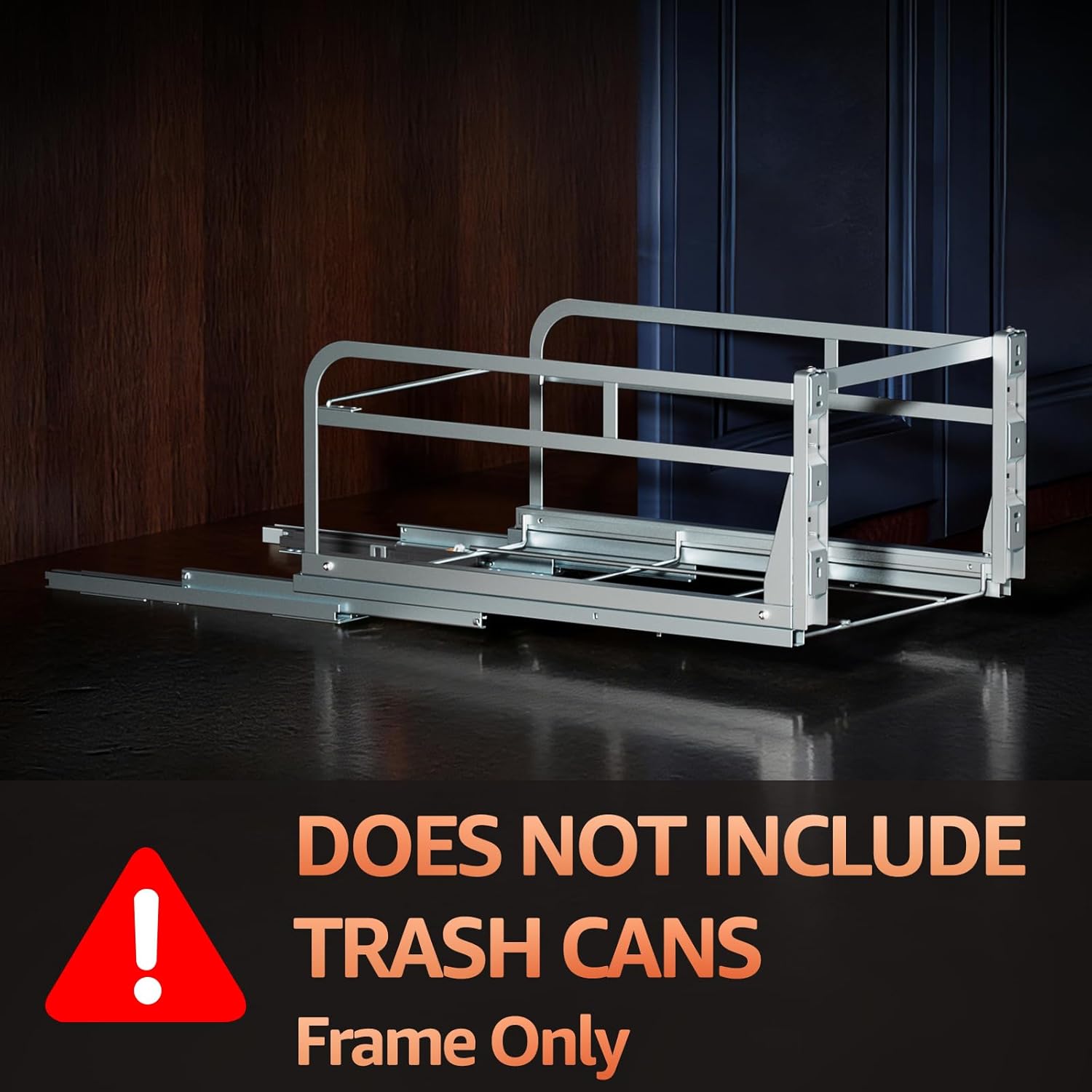Double Pull Out Trash Can Under Cabinet, Heavy Duty Steel Frame with Soft-Close Slides, Under Sink Dual Trash Can Kit, Min Cabinet 16" W x 23" D (Trash Cans Not Included)